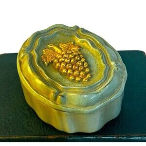Vtg BORGHESE Painted Terracotta TRINKET BOX ORNATE Grape Gilded
